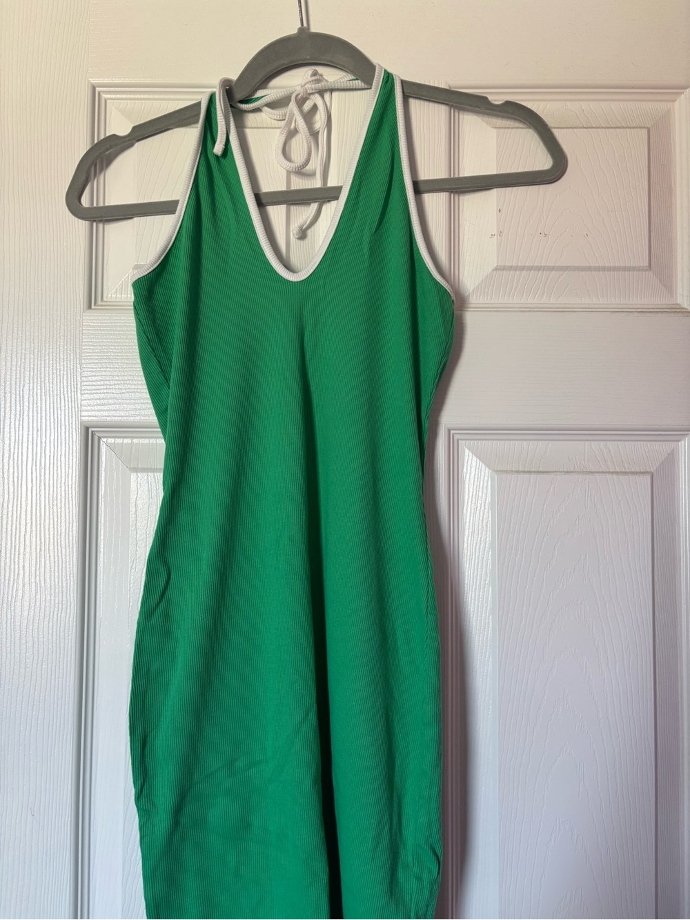 Green Halter Tank Dress with White Trim
